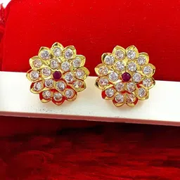 Anujeet Fashion Hub Gold Plated AD Studded Floral Shaped Studs-26