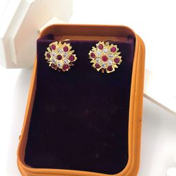 Anujeet Fashion Hub Gold Plated AD Studded Floral Shaped Studs-27