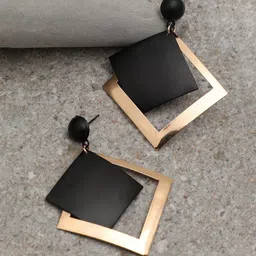 SOHI Black & Gold-Toned & Gold Plated Contemporary Drop Earrings-52