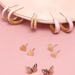 SOHI Set of 6 Gold-Toned & Pink Gold-Plated Contemporary Studs Earrings-13
