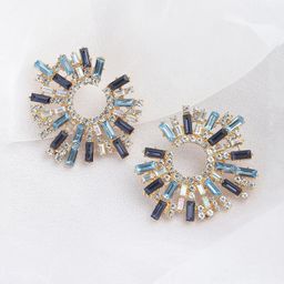 SOHI Gold-Plated & Blue Contemporary Studs Earrings-15