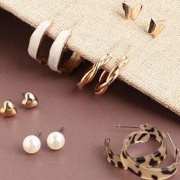 SOHI Set of 6 Gold-Toned & White Gold-Plated Contemporary Studs Earrings-10