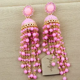 Crunchy Fashion Gold-Plated Dome Shaped Tasselled Jhumkas-15