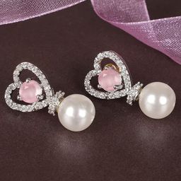 The Pari Rhodium-Plated American Diamond Studded Studs Earrings-16