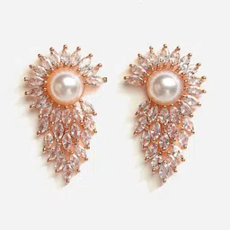 DressBerry Rose Gold-Plated & White Beaded Contemporary Studs Earrings-20