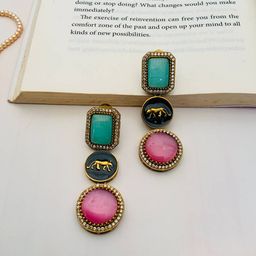 ABDESIGNS Gold-Plated Stone-Studded & Beaded Animal Shaped Drop Earrings-14