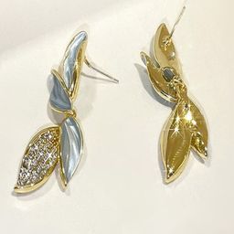 styledose Gold-Plated Artificial Stones Studded Leaf Shaped Drop Earrings-57