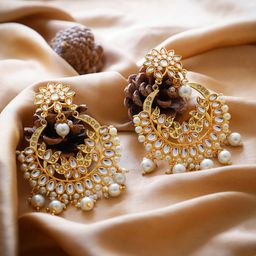 PANASH Gold-Plated Kundan & Pearl Studded Classic Chandbali Earrings-96