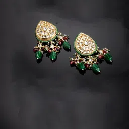 DUGRISTYLE Gold Plated Classic Drop Earrings With Kundan & Pearls-84