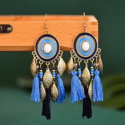 Yellow Chimes Blue & Gold-Toned Classic Dangle Earrings-51