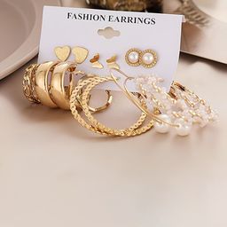 KARISHMA KREATIONS Set Of 9 Gold-Plated Classic Hoop Earrings-image-7