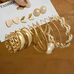 KARISHMA KREATIONS Set Of 9 Gold-Plated Classic Hoop Earrings-14