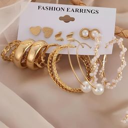 KARISHMA KREATIONS Set Of 9 Gold-Plated Beads Beaded Classic Hoop & Studs Earrings-47
