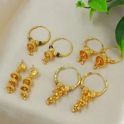PRIVIU Pack Of 4 Gold Plated Classic Hoop Earrings-8