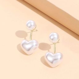Yellow Chimes White Gold-Plated Heart Shape Pearl Studded Drop Earrings-48