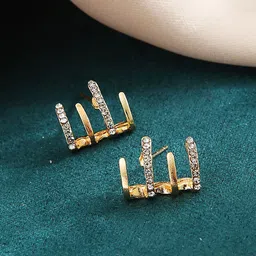 PolluxCraft Korean Gold-Plated Zircon Studded Contemporary Studs-13