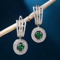 ZENEME Rhodium-Plated Circular Shaped Drop Earrings-11