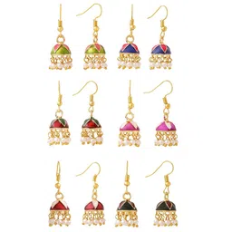 Yellow Chimes Set of 6 Meenakari Beaded Jhumkas image 2