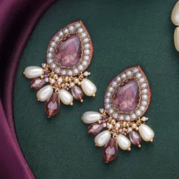 everstylish EVERSTYLISHArtificial StonesStudded And Beaded Teardrop Shaped Drop Earrings image 2