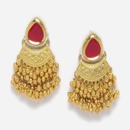 DUGRISTYLE Gold-Plated Kundan Studded & Beaded Drop Earring image 2