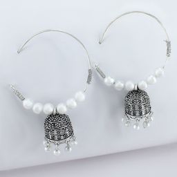 PRIVIU Silver Plated Pearls Dome Shaped Jhumkas image 2