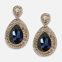 SOHI Gold-Plated Artificial Stones Studded Teardrop Shaped Earrings image 2