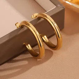 MYKI Stainless Steel Gold-Plated Half Hoop Earrings image 2