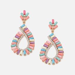 SOHI Gold Plated Stone Studded Teardrop Shaped Drop Earrings image 2