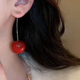 Celestique Gold-Plated Cherry Design Korean Acrylic Drop Earrings image 3