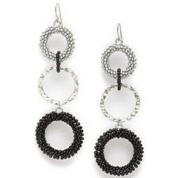 Madame Silver-Plated Black & White Circular Drop Earrings image 4