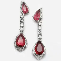 ZENEME Rhodium-Plated Teardrop Shaped Drop Earrings image 2