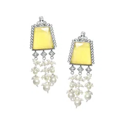 Jazz and Sizzle Silver Plated AD Studded Geometric Drop Earrings image 3