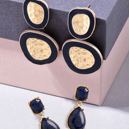 Zaveri Pearls Set Of 2 Gold-Plated Contemporary Drop Earrings image 2