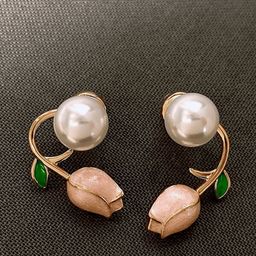 PolluxCraft Gold-Plated Artificial Pearls Contemporary Studs image 3