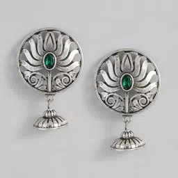 Sangria Oxidised Artificial Stone Studded Classic Drop Earrings image 2