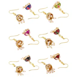 Yellow Chimes Set of 6 Meenakari Beaded Jhumkas image 3