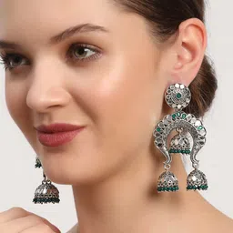 Anouk Oxidised Silver-Plated Dome Shaped Jhumkas Earrings-30