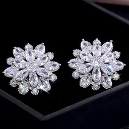 Jewels Galaxy Silver-Plated American Diamond Studded Floral Stud Earrings image 4