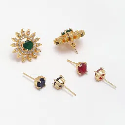 Kennice Green & Blue Gold-Plated Circular Studs Earrings image 3