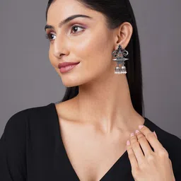 Binnis Wardrobe White & Black Silver-Plated Contemporary Drop Earrings-10