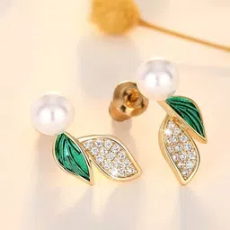 VAGHBHATT Leaf Shaped Gold-Plated Studs Earrings image 3