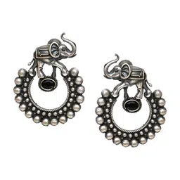 Ozanoo Silver-Plated Stone Studded Elephant Shape Drop Earrings image 3