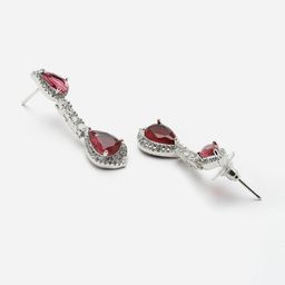 ZENEME Rhodium-Plated Teardrop Shaped Drop Earrings image 5