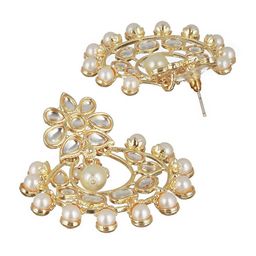Jazz and Sizzle Gold-Plated Crescent Shaped Kundan Studded & Beaded Chandbalis image 3