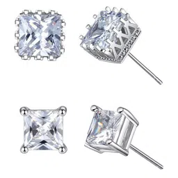 OOMPH Set Of 2 Cubic Zirconia Studded Square Studs image 3