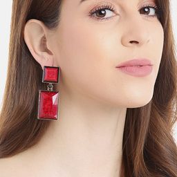 YouBella Red & Gold-Plated Resin Print Square Drop Earrings-12
