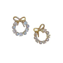 styledose Gold-Plated Artificial Stones Studded Circular Studs image 2