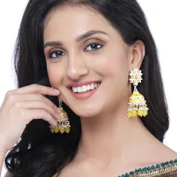 ZENEME Gold Plated Dome Shaped Kundan Jhumkas image 4