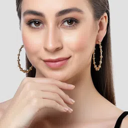 Bohey by KARATCART Gold-Plated Circular Half Hoop Earrings image 4