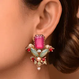 EVERSTYLISH Artificial Stones Studded And Beaded Contemporary Shaped Drop Earrings image 4